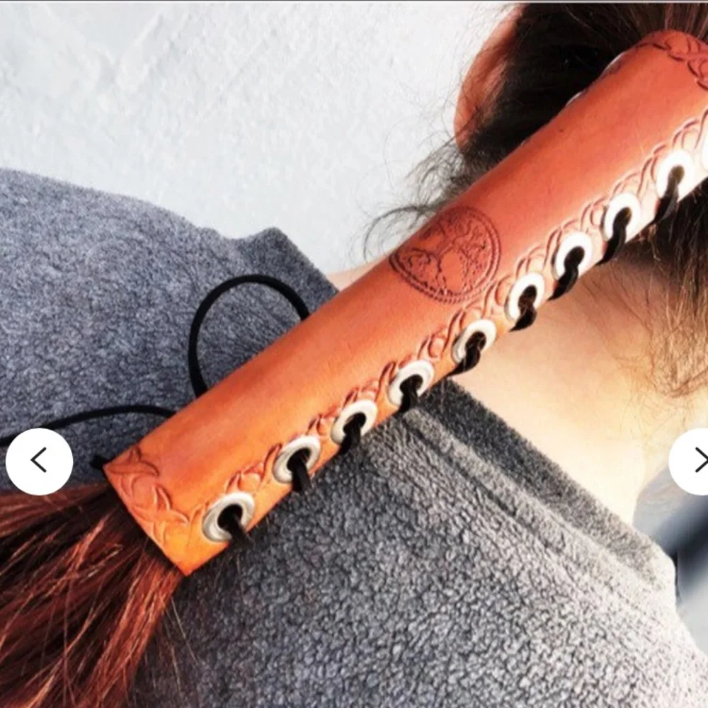 Vintage leather tribal style corset style ponytail holder lace-up wrap